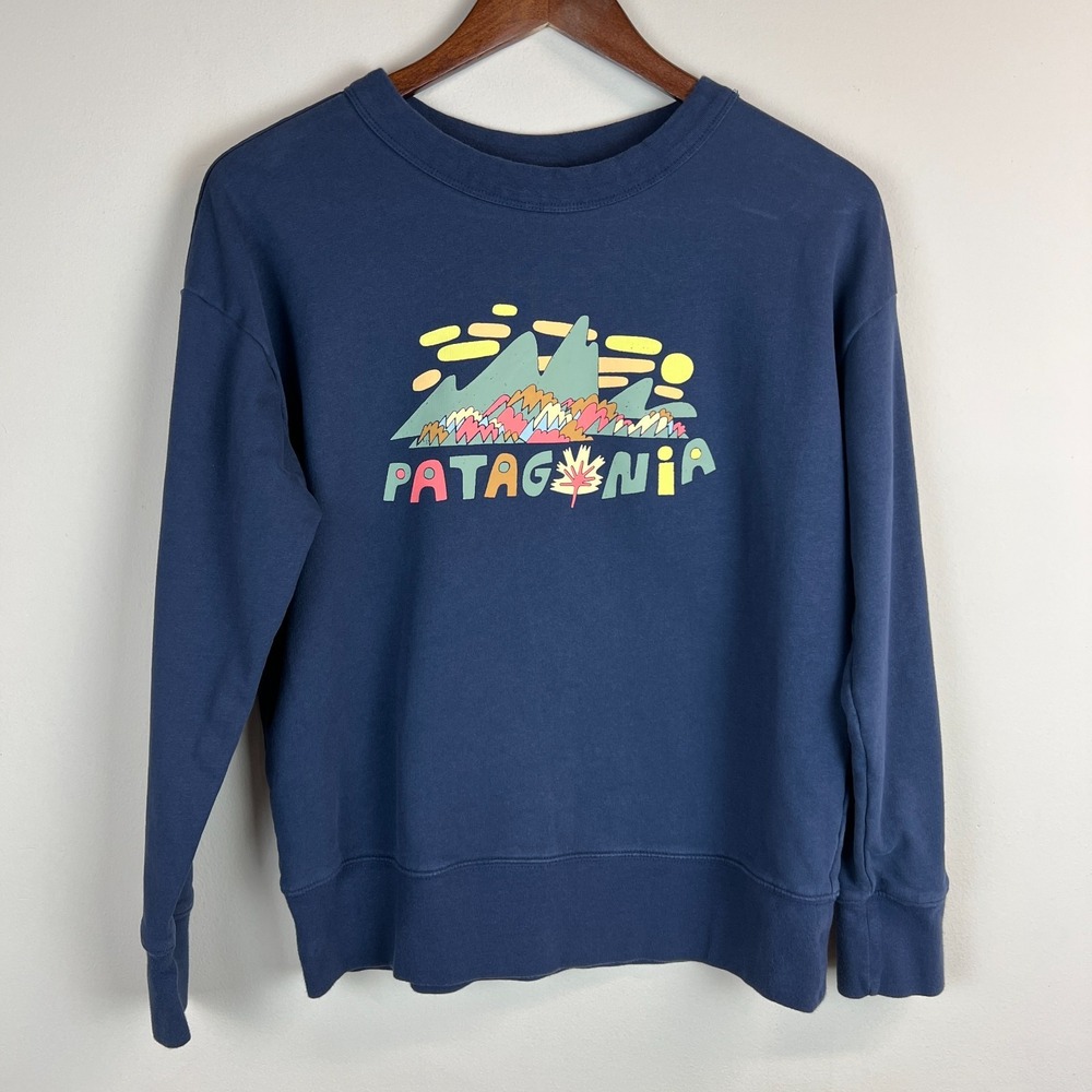 Patagonia Kids Crewneck Sweatshirt Girls XL 14 Navy Pullover Graphic Logo Casual